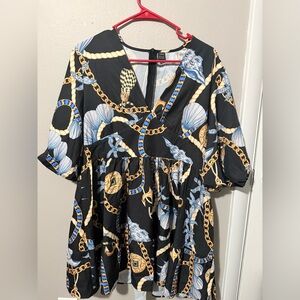 Elegant Black and Gold Chain Print Dress